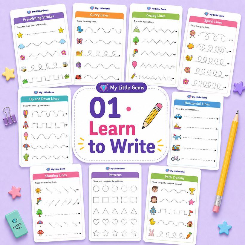 01 Learn to Write (Pre-Writing & Tracing) – printable worksheets PDF