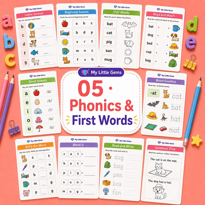 05 Phonics & First Words – printable worksheets PDF