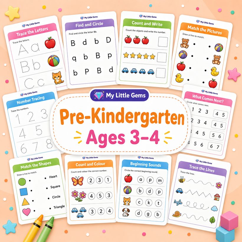 Pre-Kindergarten Curriculum (Age 3-4 Yrs) – printable worksheets PDF