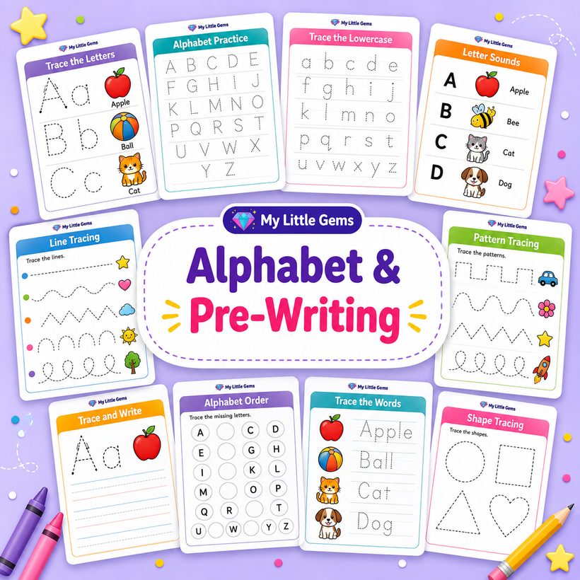 Alphabet & Pre-Writing Pack – printable worksheets PDF