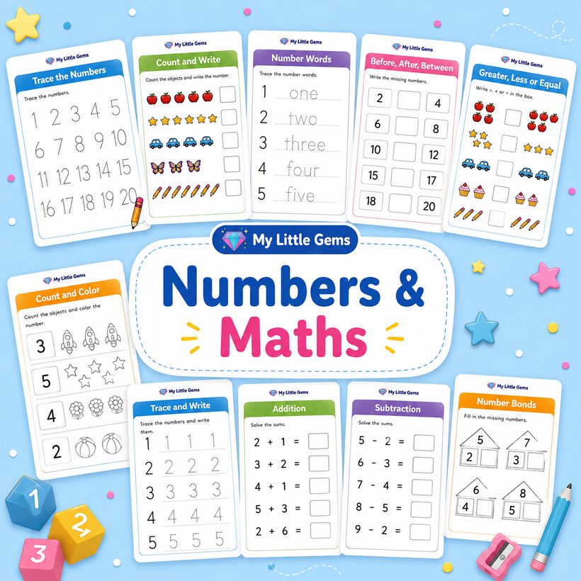 Numbers & Maths Pack – printable worksheets PDF