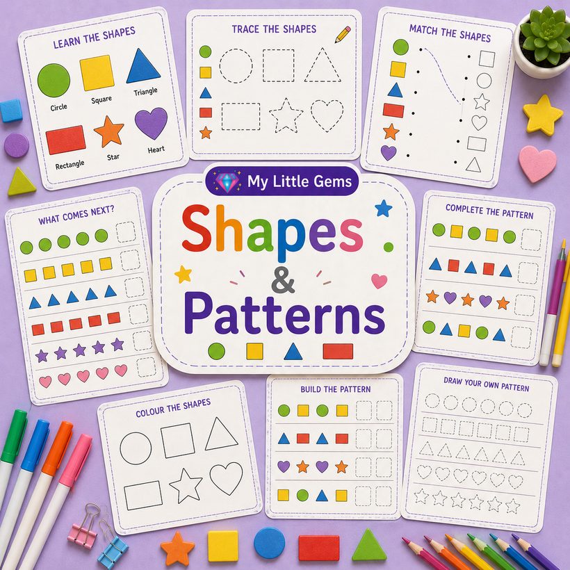 Shapes & Patterns – printable worksheets PDF