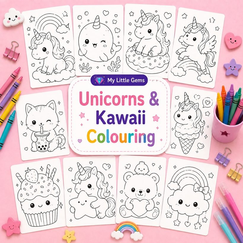 Unicorns & Kawaii Colouring – printable worksheets PDF